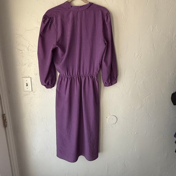 Vintage Jonathan Martin Purple‎ Geometric Midi Dress Long Sleeve 80s M - Picture 5 of 9